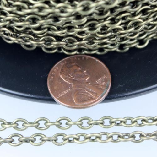 Antique Brass Chain, 32 ft. of Antique Bronze Big Cable Chain - 5.7x3.9mm-1.0mm Unsoldered Link - 5739CA