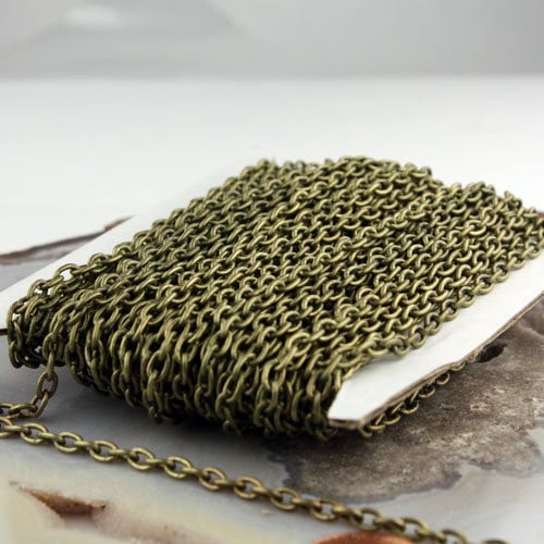 32 ft Antique Brass Cable Chain - 4x5mm 19 Gauge (0.9mm) Unsoldered Link - Antique Bronze Heavy Strong Cable Chain Bulk - 4519CA
