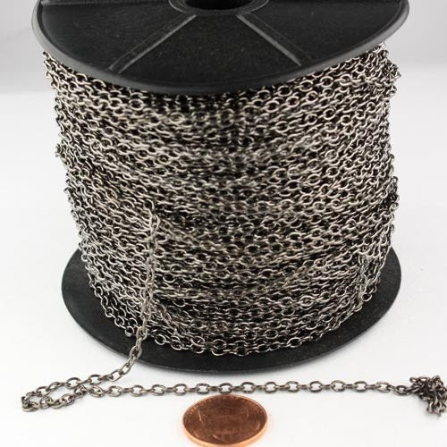 32 ft of Gunmetal Finished Cable Chain - 3.8x2.7mm 0.7mm Unsoldered Link - 3827CA