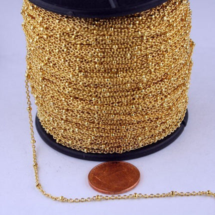 Gold Plated Chain Bulk Chain, 32 ft spool of Tiny Satellite Chain Cable BALL Chain - 2.0x1.4mm SOLDERED Necklace - 2014SAT