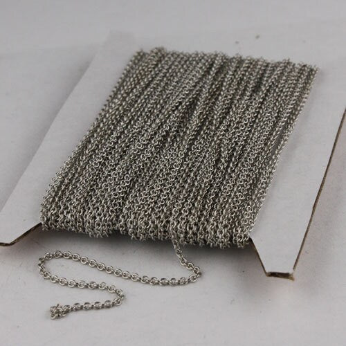 Rhodium Plated Chain Bulk, 10 ft of Tiny Round SOLDERED Chain Cable Chain 1.6x1.4mm- Free Jump Rings 50pcs Dainty Delicate  Chain - 1614S