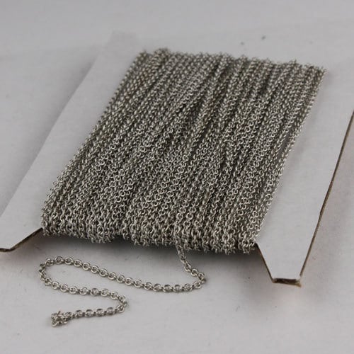 Rhodium Plated Chain Bulk, 32 ft of Tiny Round SOLDERED Chain Cable Chain 1.6x1.4mm- Free Jump Rings 50pcs Dainty Delicate  Chain - 1614S