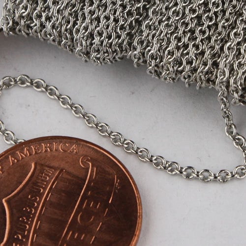 Rhodium Plated Chain Bulk, 32 ft of Tiny Round SOLDERED Chain Cable Chain 1.6x1.4mm- Free Jump Rings 50pcs Dainty Delicate  Chain - 1614S