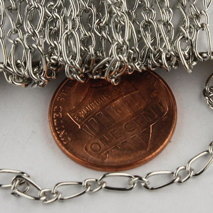12 feet of Rhodium Finished Long and Short Curb Chain - 5.8x2.8mm 3.5x2.8mm 0.6mm Unsoldered Link