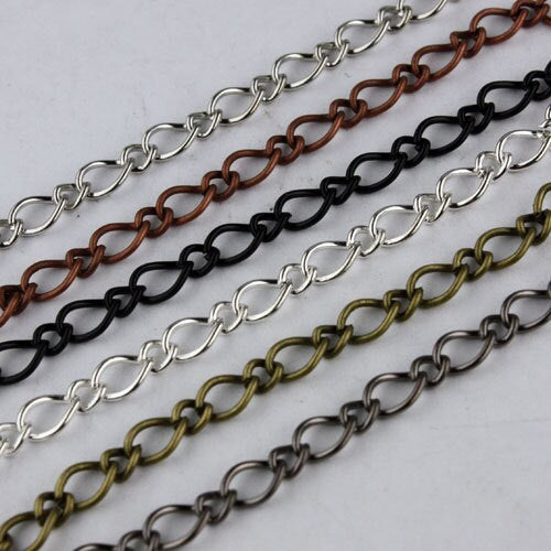 12ft Spool of Rhodium   Plated Fashion Figaro Long and Short Chain - 6.5x4.3mm 4.0x3.2mm 20Gauge Wire - 6543LS