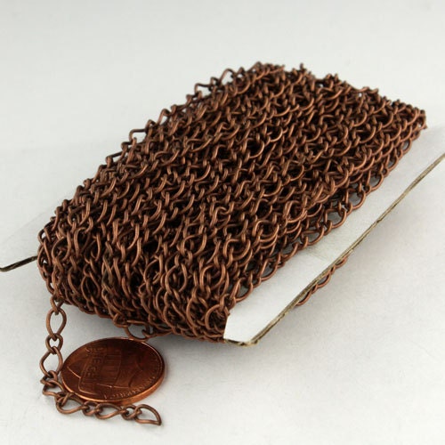 12ft Spool of Antique Copper  Plated Fashion Figaro Long and Short Chain - 6.5x4.3mm 4.0x3.2mm 20Gauge Wire - 6543LS