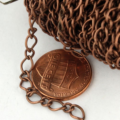 12ft Spool of Antique Copper  Plated Fashion Figaro Long and Short Chain - 6.5x4.3mm 4.0x3.2mm 20Gauge Wire - 6543LS