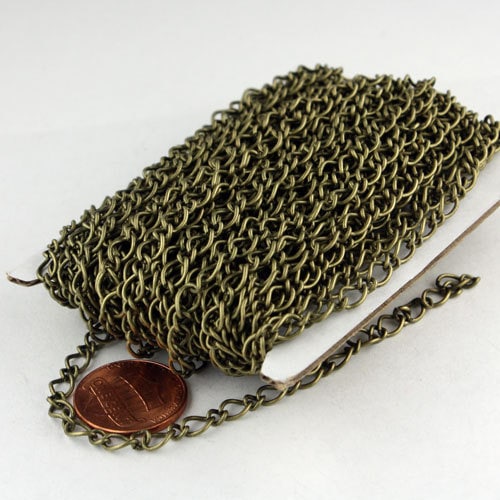 Sample Lot 3 feet of Antique Brass  Plated Fashion Figaro Long and Short Chain - 6.5x4.3mm 4.0x3.2mm 20Gauge Wire - 6543LS