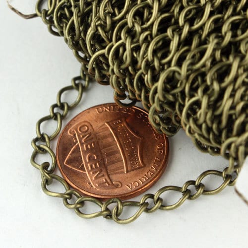 Sample Lot 3 feet of Antique Brass  Plated Fashion Figaro Long and Short Chain - 6.5x4.3mm 4.0x3.2mm 20Gauge Wire - 6543LS