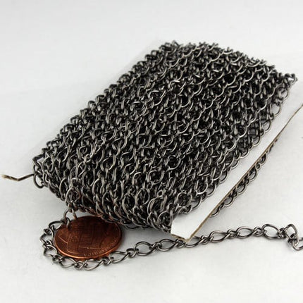 32ft Spool of Gunmetal  Plated Fashion Figaro Long and Short Chain - 6.5x4.3mm 4.0x3.2mm 20Gauge Wire - 6543LS