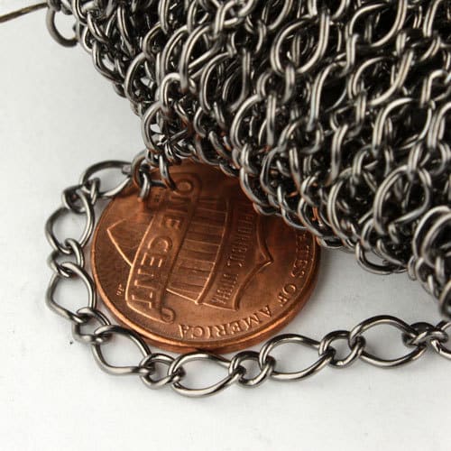 Sample Lot 3 feet of Gunmetal  Plated Fashion Figaro Long and Short Chain - 6.5x4.3mm 4.0x3.2mm 20Gauge Wire - 6543LS