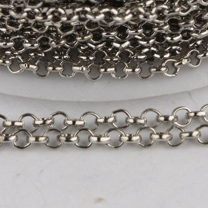 50 feet of Rhodium Plated Rolo Chain bulk, Antique Silver Rolo Cable Chain 2.0mm 2mm - Unsoldered Links -  Wholesale Bulk - 20ROLO