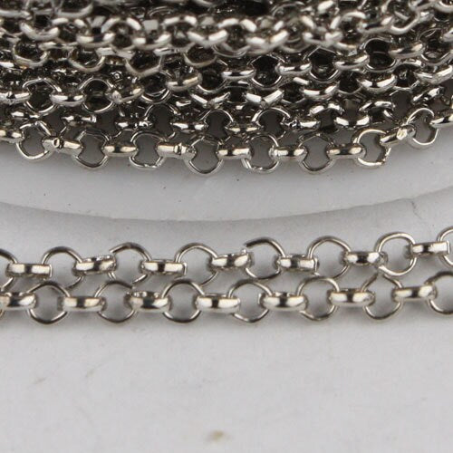 50 feet of Rhodium Plated Rolo Chain bulk, Antique Silver Rolo Cable Chain 2.0mm 2mm - Unsoldered Links -  Wholesale Bulk - 20ROLO