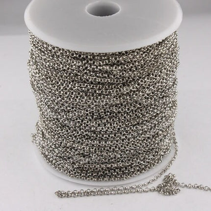50 feet of Rhodium Plated Rolo Chain bulk, Antique Silver Rolo Cable Chain 2.0mm 2mm - Unsoldered Links -  Wholesale Bulk - 20ROLO
