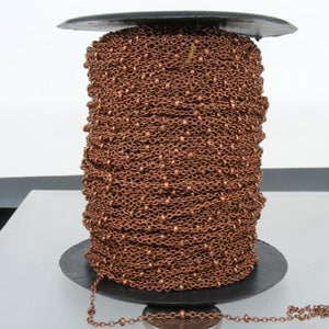 Antique Copper Chain Bulk Chain, 32 ft spool of Tiny Cable BALL Chain - 2.0x1.4mm SOLDERED link Necklace Bracelet  - 2014SAT