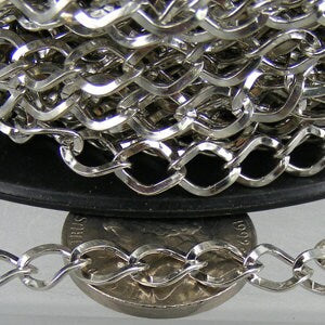 32 ft of Rhodium Finished Big Hammered Curb Chain - 7.8x6.0mm Unsolodered Link 18G - 7860CU