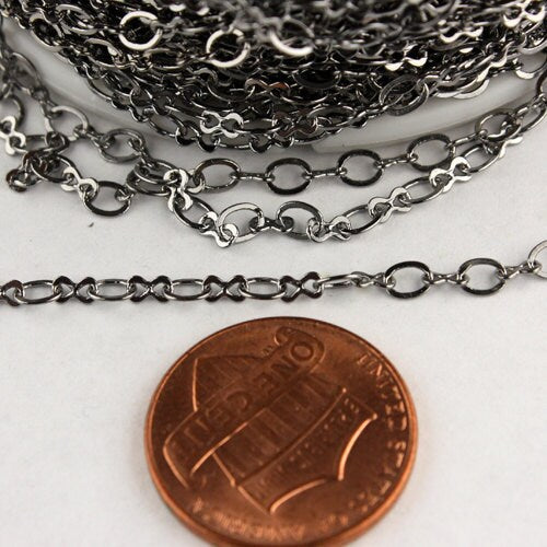 32 ft spool of Gunmetal Plated on Brass SOLDERED Figure 8 Connector Chain - 3.9x2.7mm links - 843F