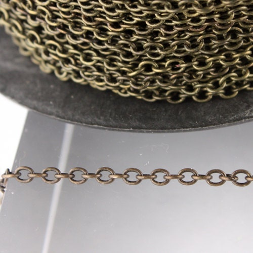 32 ft spool of Antique Brass Finished Round Soldered Cable Chain - 3.4x3.0mm SOLDERED Link - 3430S