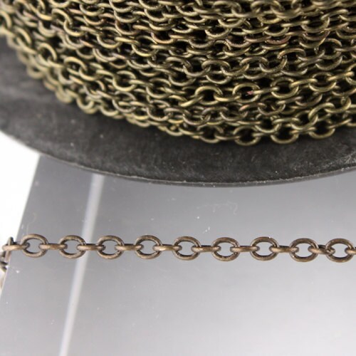 10 ft spool of Antique Brass Finished Round Soldered Cable Chain - 3.4x3.0mm SOLDERED Link - 3430S