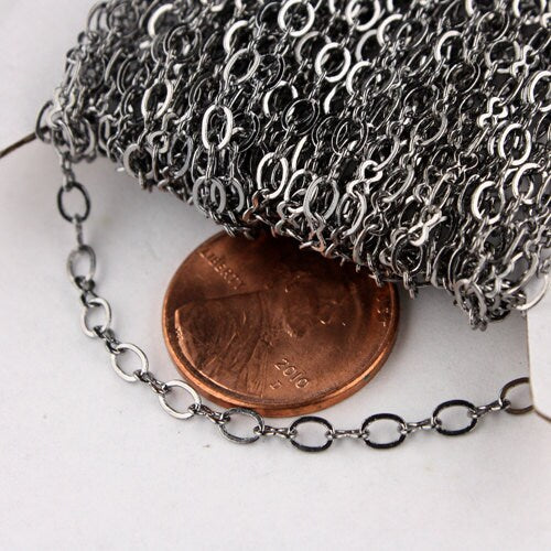 10 ft spool of Gunmetal Finished on Brass SOLDERED Figure 8 Connector Chain - 3.9x2.7mm links - 843F