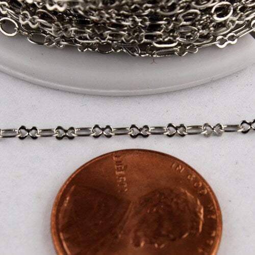 32 ft spool of Rhodium Plated on Brass SOLDERED Tiny  Figure 8 Connector Chain - 3.0x1.9mm links - 8SMALL