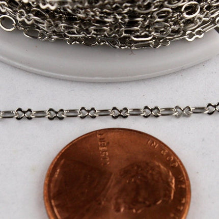 10 ft spool of Rhodium Plated on Brass SOLDERED Tiny  Figure 8 Connector Chain - 3.0x1.9mm links - 8SMALL