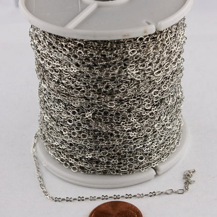 10 ft spool of Rhodium Plated on Brass SOLDERED Tiny  Figure 8 Connector Chain - 3.0x1.9mm links - 8SMALL