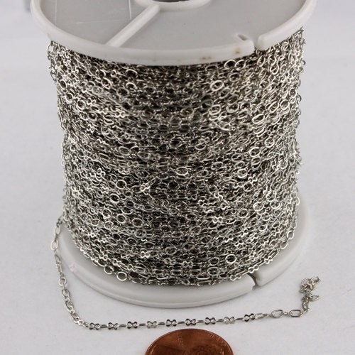 10 ft spool of Rhodium Plated on Brass SOLDERED Tiny  Figure 8 Connector Chain - 3.0x1.9mm links - 8SMALL