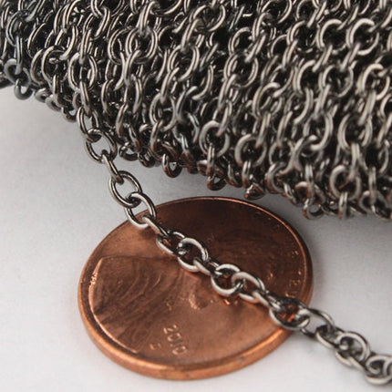 100 ft spool of Gunmetal Finished Round Soldered Cable Chain - 3.4x3.0mm SOLDERED Link - 3430S