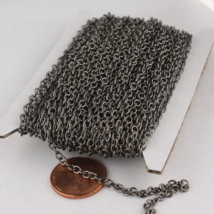 100 ft spool of Gunmetal Finished Round Soldered Cable Chain - 3.4x3.0mm SOLDERED Link - 3430S