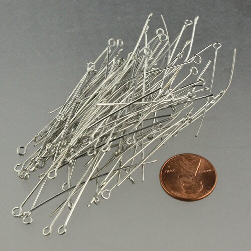 Bulk/FingerPick 100 Pcs Rhodium Eyepins Eye Pins Headpins - 2 inch (50mm) 21 Gauge 21G - 9PIN-21G-50
