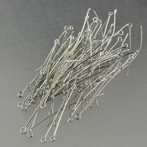 Bulk/FingerPick 100 Pcs Rhodium Eyepins Eye Pins Headpins - 2 inch (50mm) 21 Gauge 21G - 9PIN-21G-50
