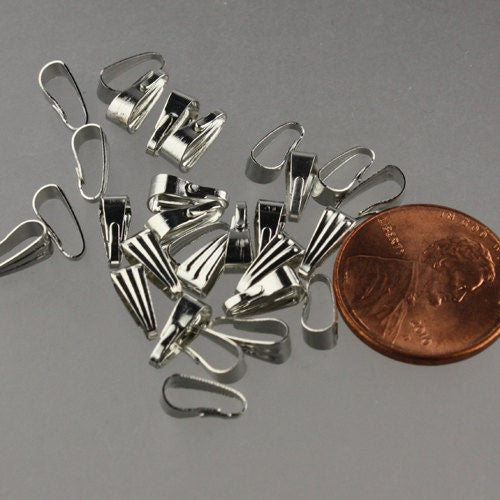 100 pcs of Rhodium plated Pendant Pinch Bail 9x3.5mm