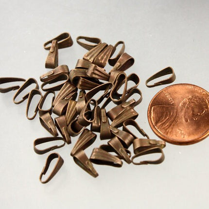 100 pcs of Antique Copper Finished Pendant Pinch Bail 9x3.5mm