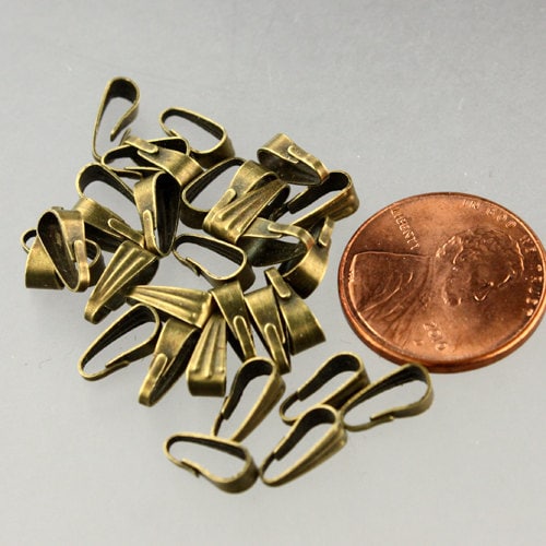 100 pcs of Antique Brass Finished Pendant Pinch Bail 9x3.5mm