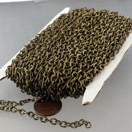 Antique Brass Chain, 50 ft of Antique Brass  Twist Hammered Fashion Curb Chain - 5.2x3.8mm 22G Unsordered Link - Bulk Necklace Chain- 5238CU