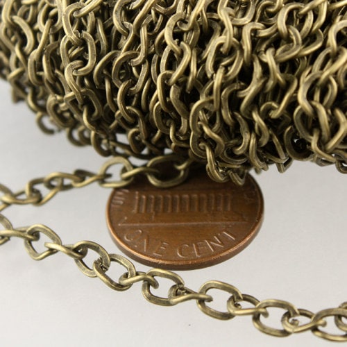 Antique Brass Chain, 50 ft of Antique Brass  Twist Hammered Fashion Curb Chain - 5.2x3.8mm 22G Unsordered Link - Bulk Necklace Chain- 5238CU