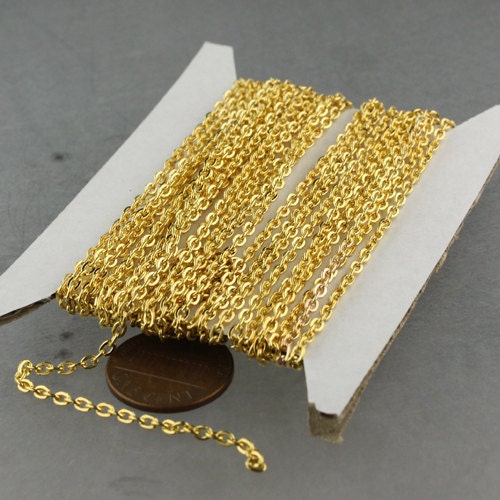 SALE Sale 50 ft spool of Gold Plated Flat Round cable chain - 3x2.2mm - unsoldered link - 322FLAT