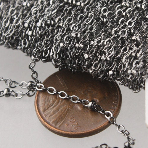 10 ft Gunmetal Satellite Chain Flat BALL Chain - 2.4x1.7mm SOLDERED link - Tiny Small Ball Flat Cable Chain  - 2417FSAT