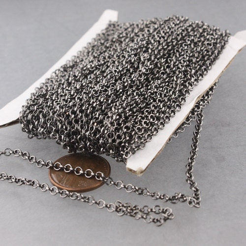 Gunmetal Rolo Chain bulk, 12 ft of Rolo Cable Chain 2.5mm - Unsoldered Links -  Wholesale Bulk Jewerly Chain - 25ROLO