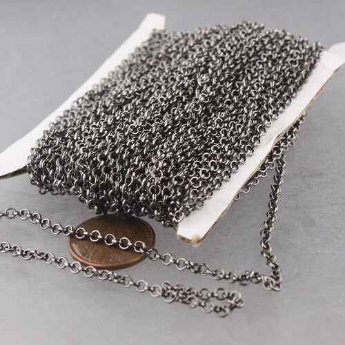 100 feet of Gunmetal Rolo Chain bulk - 2.5mm - Unsoldered Links -  Wholesale Bulk Jewelry Chain - 25ROLO
