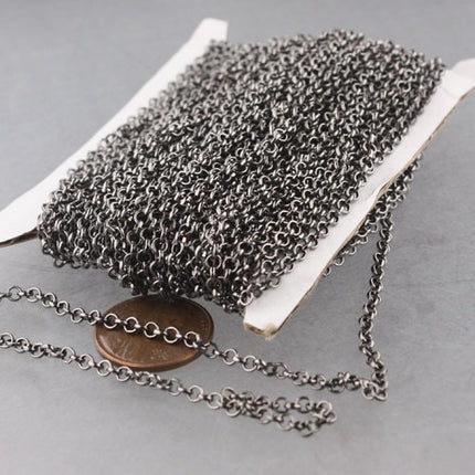 Gunmetal Rolo Chain bulk, 32 ft of Rolo Cable Chain 2.5mm - Unsoldered Links -  Wholesale Bulk Jewerly Chain - 25ROLO