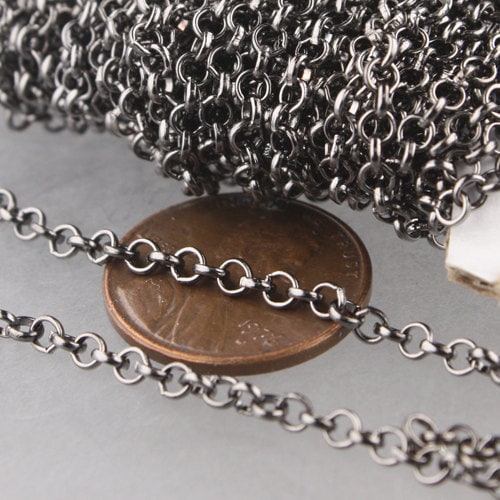 Gunmetal Rolo Chain bulk, 32 ft of Rolo Cable Chain 2.5mm - Unsoldered Links - Necklace Bracelet Wholesale Bulk Jewerly Chain