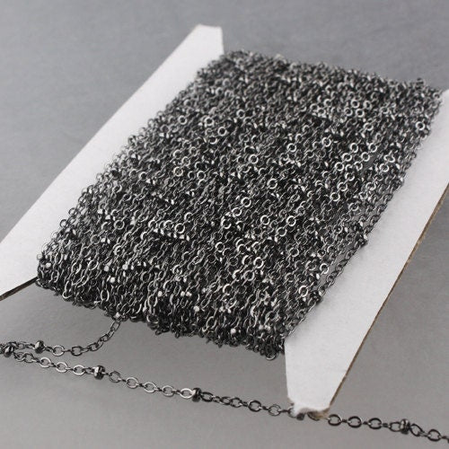 10 ft Gunmetal Satellite Chain Flat BALL Chain - 2.4x1.7mm SOLDERED link - Tiny Small Ball Flat Cable Chain  - 2417FSAT