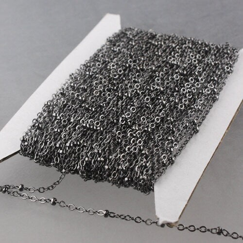 32 ft Gunmetal Satellite Chain Flat BALL Chain - 2.4x1.7mm SOLDERED link - Tiny Small Ball Flat Cable Chain - Bulk Dainty - 2417FSAT