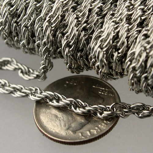 NEW new 32 ft of Rhodium Finished Fashion Rope Chain - 3.9x3.0mm Link - Chain Thickness 2.7mm