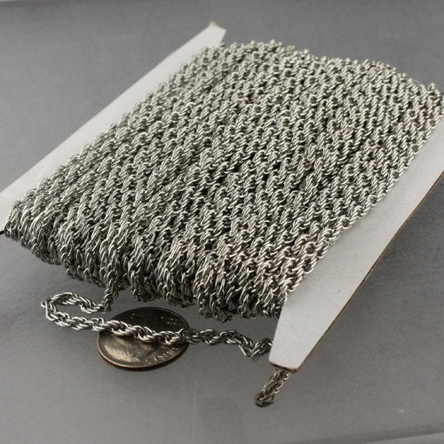 NEW new 100 ft of Rhodium Finished Fashion Rope Chain - 3.9x3.0mm Link - Chain Thickness 2.7mm
