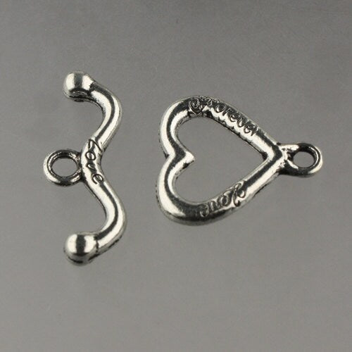 20 sets of Antique Silver Hart Sturdy Toggle Clasps