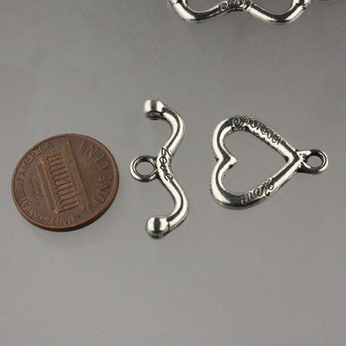 20 sets of Antique Silver Hart Sturdy Toggle Clasps