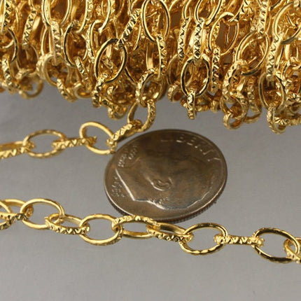 STRONg 19G New - 32 feet of Gold Plated Texture Drawn Cable Chain - 6.3x3.5mm Unsoldered Link - 6335DR-EX
